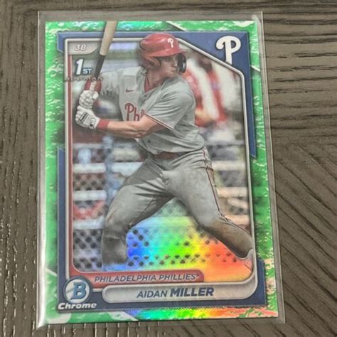 2024 Bowman Chrome Aidan Miller 1st Prospect Green Lunar Glow Refractor