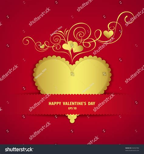 Gold Heart Classic Valentine Day Greeting Card Vector Illustration