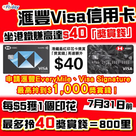 滙豐信用卡最紅印花卡獎賞｜優惠再現！賺額外40「獎賞錢」＝800里｜以滙豐visa信用卡支付港鐵車費！5獲1個印花 Flydayhk