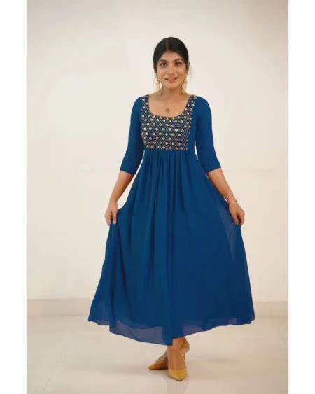 Reeta Fashion Fascinating Blue Georgette Embroidery Gown Set Reeta