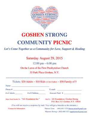 Fillable Online Goshen Strong Community Picnic Let S Come Together As A