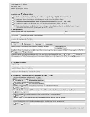 Fillable Online Neuburg Donau Antrag Auf Erteilung Einer Stadt