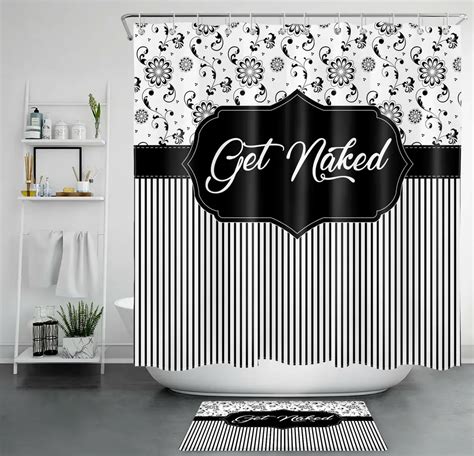 Chic Monochrome Stripes Playful Typography Shower Curtain Set For