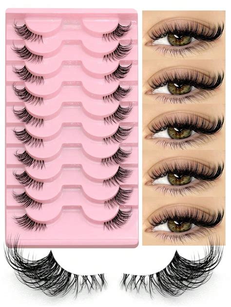 GROINNEYA 10 Paires De Demi Cils Avec Bande Transparente Cils De Chat