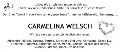 Traueranzeigen Von Carmelina Welsch Saarbruecker Zeitung Trauer De