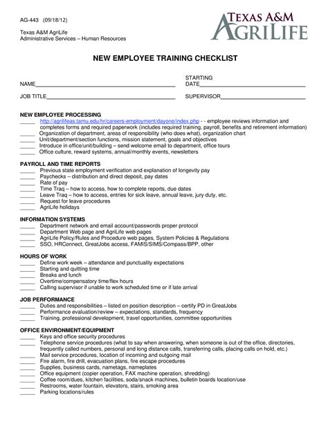 Training Checklist Example at Lester Watkins blog