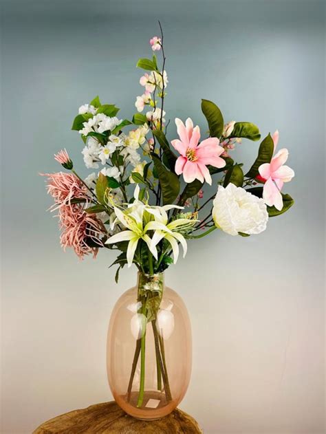 Zijden Bloemen Boeket Pink Dream 70 Cm Inclusief Vaas Prachtige