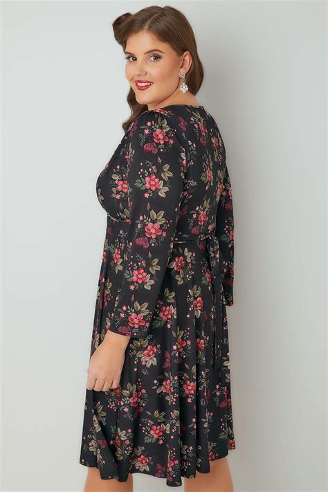 LADY VOLUPTUOUS Black Multi Lyra Floral Butterfly Print Dress Plus