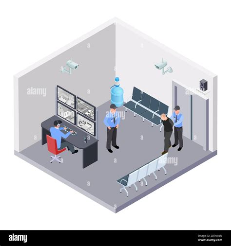 Security Room In Airport Railway Or Bus Station Isometric Vector