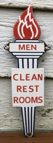 Vintage 12 Amoco Mens Clean Restroom Porcelain Sign Gas Station Motor