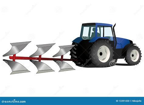 Blauwe Tractor Met Ploeg Vector Illustratie Illustration Of