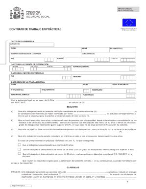 Fillable Online Contrato De Trabajo En Pr Cticas Con La Asistencia