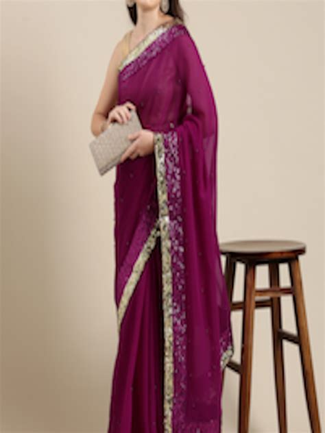 Buy Sugathari Magenta Embellished Sequinned Saree Sarees For Women