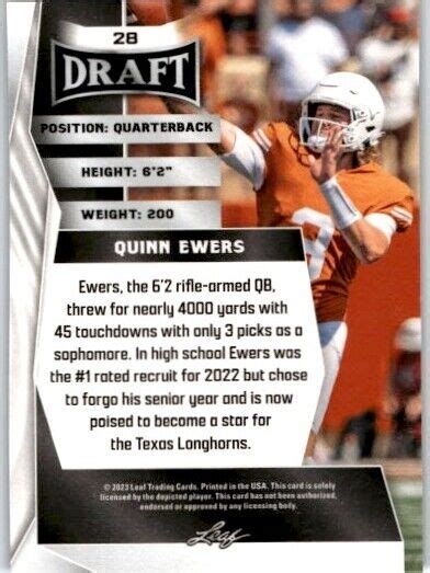 2023 Leaf Draft RC Blue Parallel 28 Quinn Ewers Texas Longhorns EBay