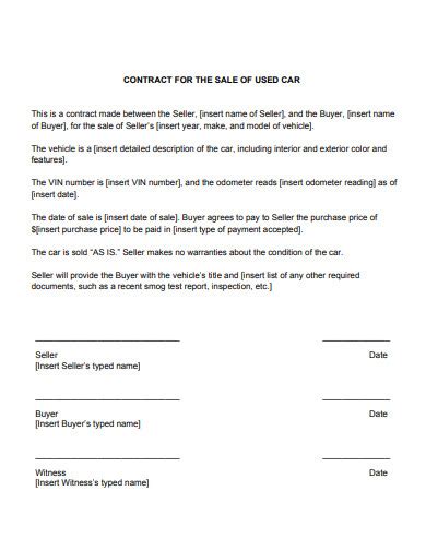 Free Used Car Sales Contract Samples In Pdf Ms Word Google Docs