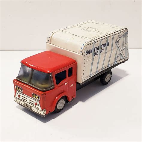 Vintage 1950's Mitsuhashi Japan Tin Litho Garbage Truck Friction Toy ...