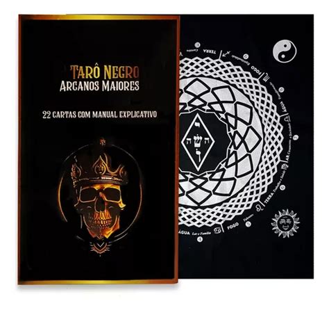 Kit De 22 Cartas De Tarot Negro Y Toalla De Tarot Elemental PTO PTA