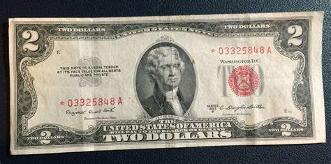 1953 B Red Seal 2 Dollar 2 U S Star Note Off Center ERROR Obverse