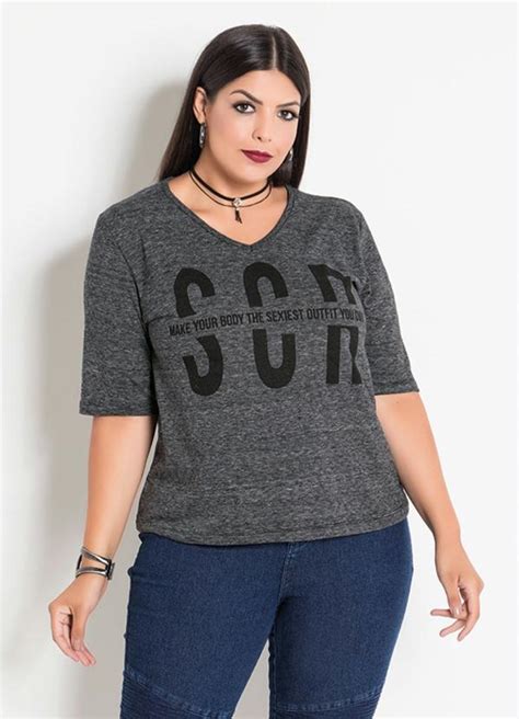 Blusa Estampa Mescla Chumbo Plus Size Marguerite