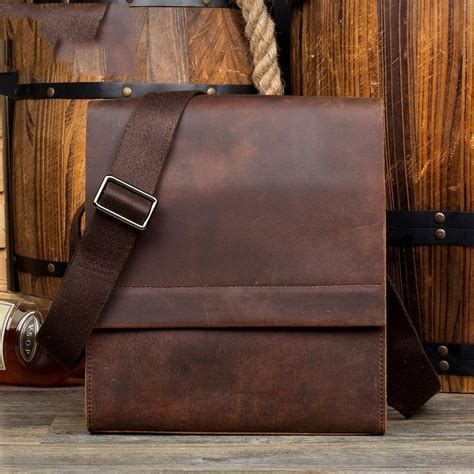 Dark Brown Casual Leather 8 Inches Shoulder Vertical Postman Bag