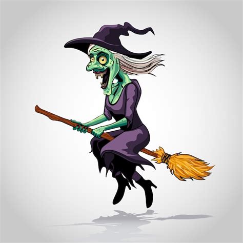 Premium Vector Witch Flying On A Broomstick Halloween Cartoon