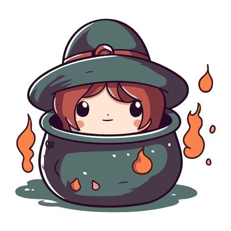 Premium Vector Cute Cartoon Witch With A Pot Of Potion Vector