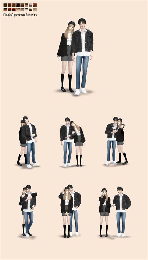 Algu Patreon Beret Couple Hat Algu Sims 4 Couple Poses Couple