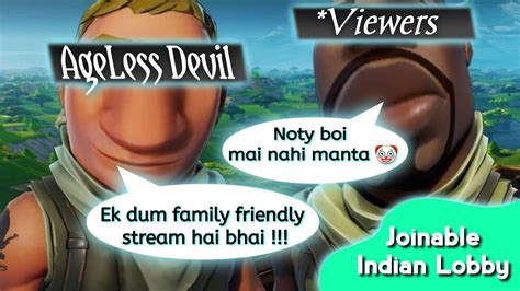 LIVE Ageless Fortnite India LIVE Stream Joinable Lobby Hindi