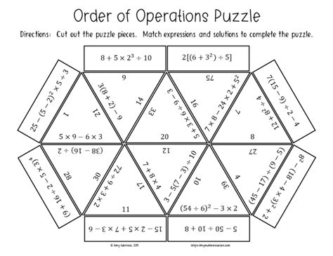 My Math Resources Order Of Operations Puzzle 6 Ee A 1