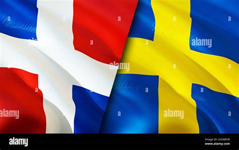 Dominicana and Sweden flags. 3D Waving flag design. Sweden Dominican ...