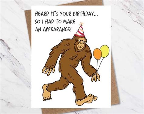 Funny Birthday Card Bigfoot Greeting Card Funny Sasquatch Card Silly