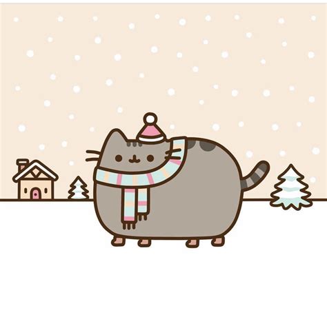 Pusheen In The Snow All Bundled Up Cat Wallpaper Kawaii Wallpaper