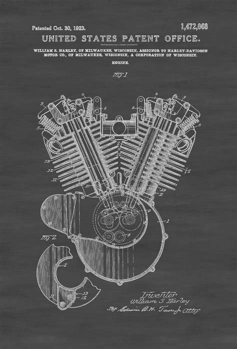 Harley Motorcycle Engine Patent Patent Print Wall Decor Motorcycle