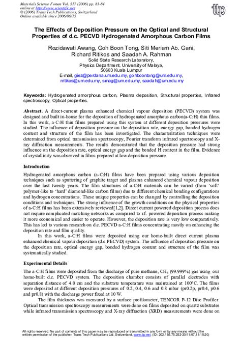 Pdf Hydrogenated Amorphous Carbon Films Noorhana Yahya