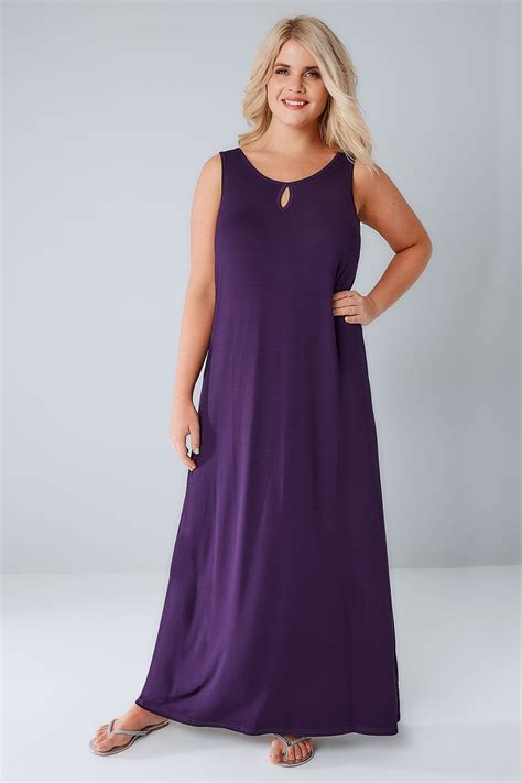 Purple Jersey Maxi Dress With Keyhole Detail Plus Size 16 To 36