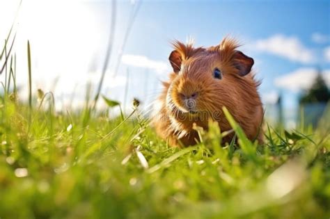 Fluffy Guinea Pig Exploring A Patch Of Grass Stock Image Image Of