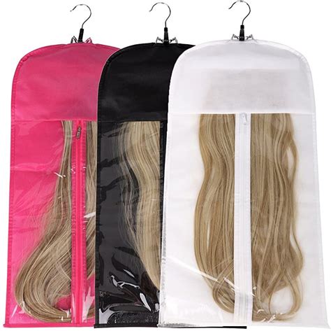 Hair Extensions Storage Bag With Wooden Hanger Carrier Case