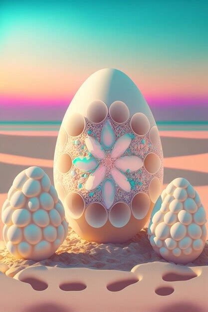 Premium Photo White Egg Sitting On Top Of A Sandy Beach Generative Ai