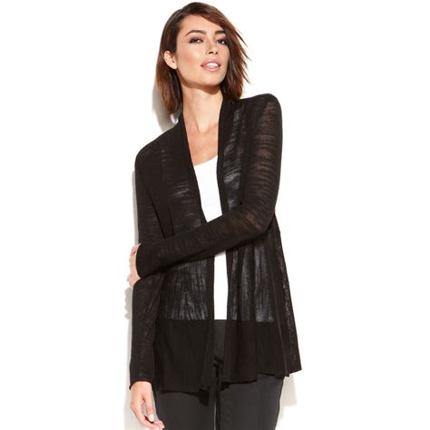 Eileen Fisher Longsleeve Sheer Openfront Cardigan In Black Lyst