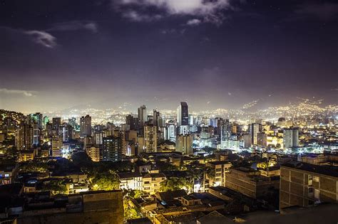 Cities Night City Building Cityscape Colombia Medellin Hd