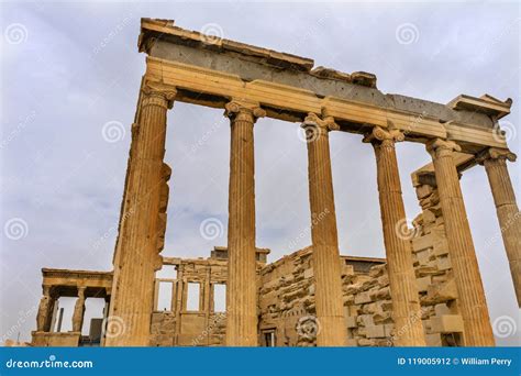 O Templo Erechtheion Arruina a Acrópole Atenas Grécia Das Cariátides Do