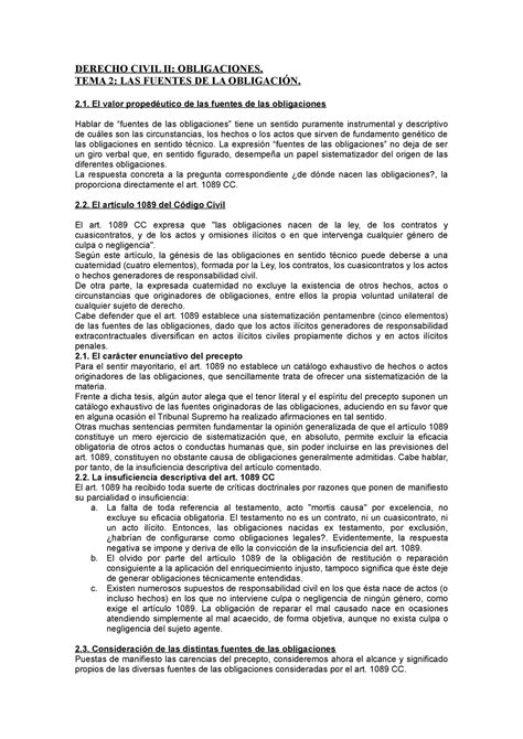 Tema Civil Ii Derecho Civil Ii Obligaciones Tema Las Fuentes