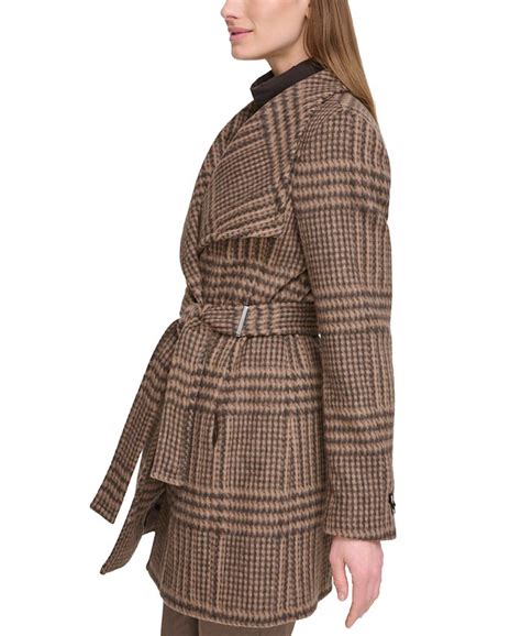 Calvin Klein Womens Asymmetrical Belted Wrap Coat Created For Macys