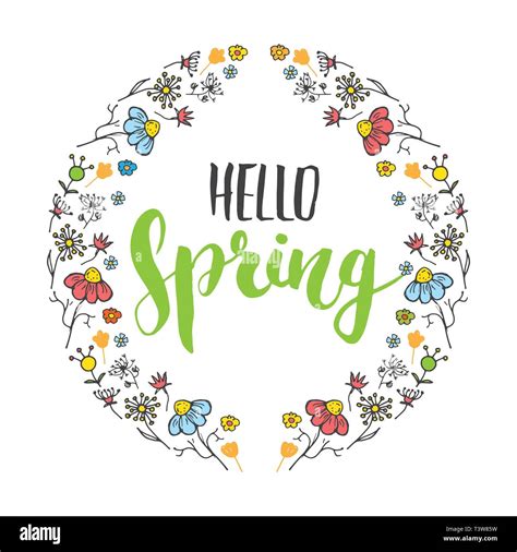 Hello Spring Calligraphy Lettering Handwritten Sign Hand Drawn Grunge