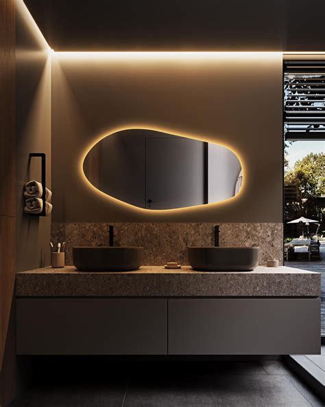 Irregular Mirror With Led Lights, Asymmetrical Lighted Mirror, Led