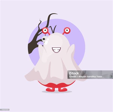 Cute Red Monster In Halloween Ghost Costume Cartoon Illustration Stock