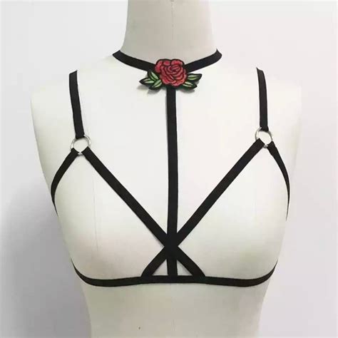 Black Sexy Body Harness Open Bra Gothic Lingerie Elastic Bra Etsy