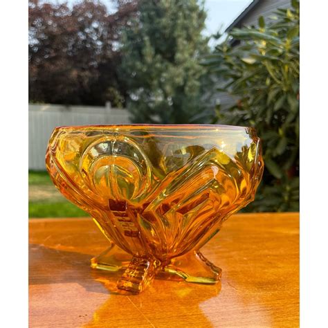 Sowerby Art Deco Amber British Pressed Glass Footed Posy Bowl Etsy