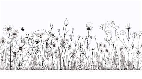 Handdrawn Wildflowers Field Border Doodle Sketch Premium AI Generated