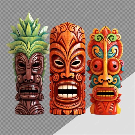 Máscaras Tiki Tótem Tribal Hawaiano Png Aislado En Un Fondo